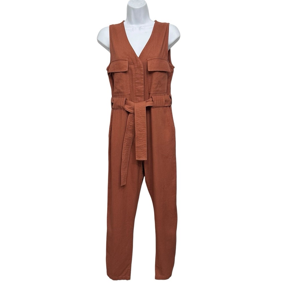 DO+BE Jumpsuit Brown Women's Size Small Straight Leg Linen Blend Sleeveless